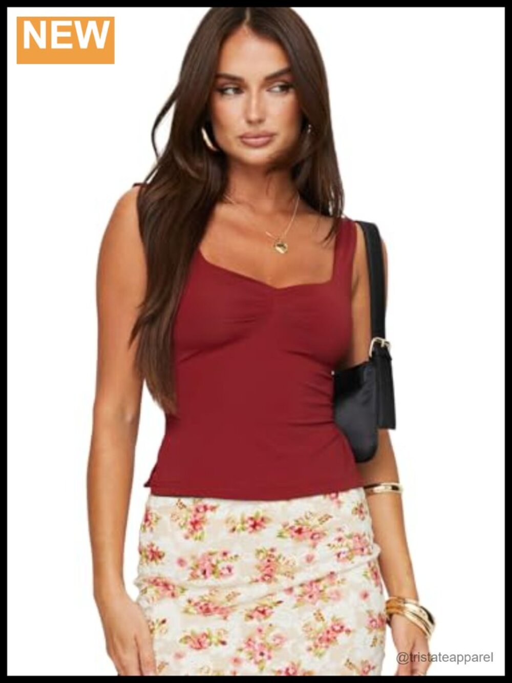 Slim Fitting Sleeveless V-Neck Tank Top with Pinched Bust Detail